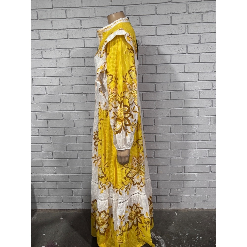 Farm Rio Aura Floral Maxi Dress Yellow Cream Ruffle Button Front Boho NWT XL - Picture 13 of 16